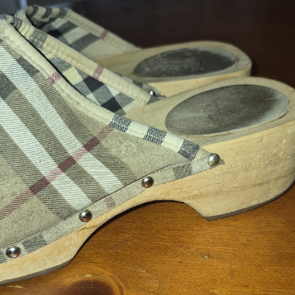 Burberry Plaid Slip-On Mules with Stud Accents - Picture 5 of 14